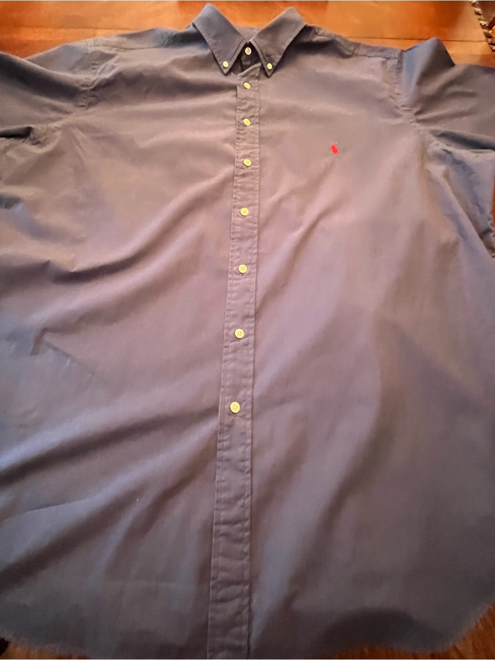 Ralph Lauren Navy Button-Down Shirt with Red Polo Logo EUC